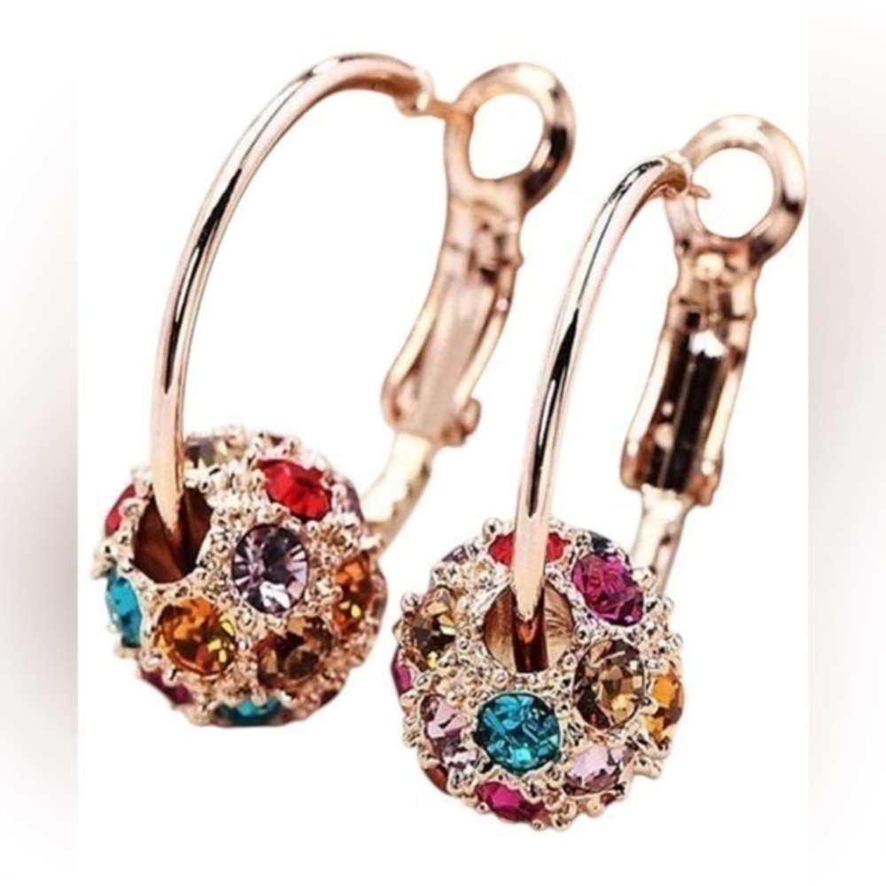 Multi-color Full Diamond Ball Earrings 925 Silver gold tone